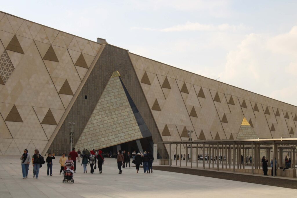 External shot showing the main entrance of the Grand Egyptian Museum