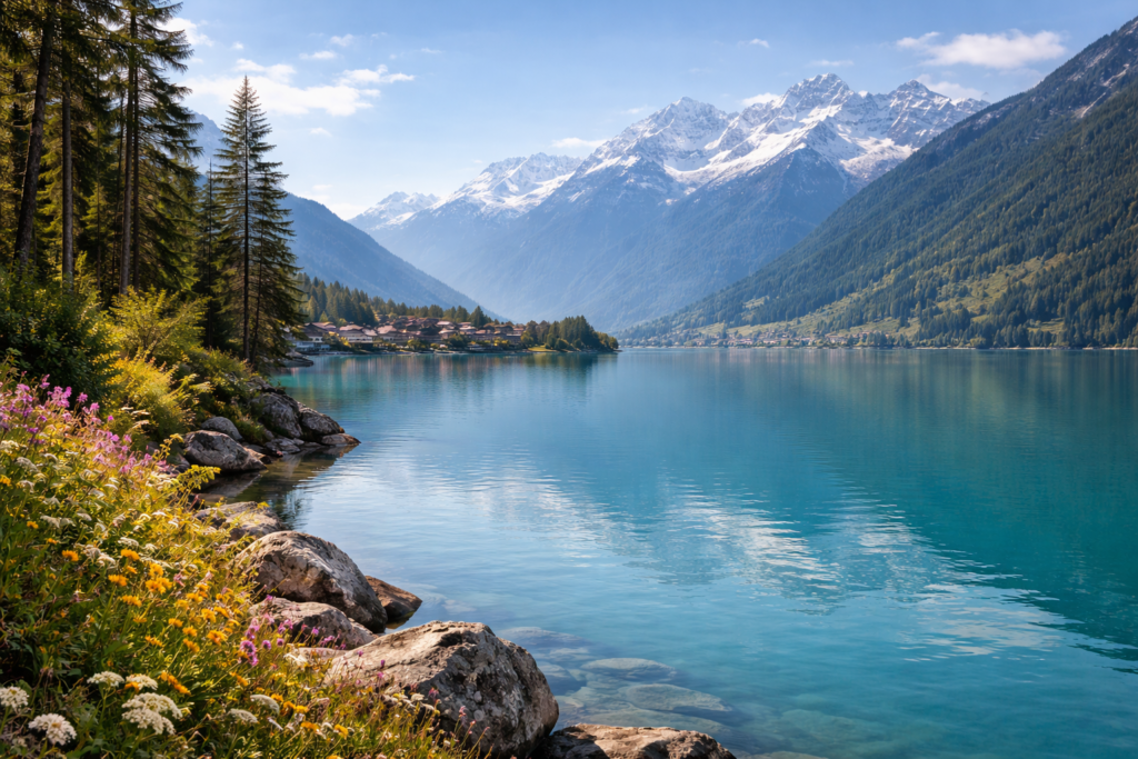 Swiss Alps Lake and mountain peaks